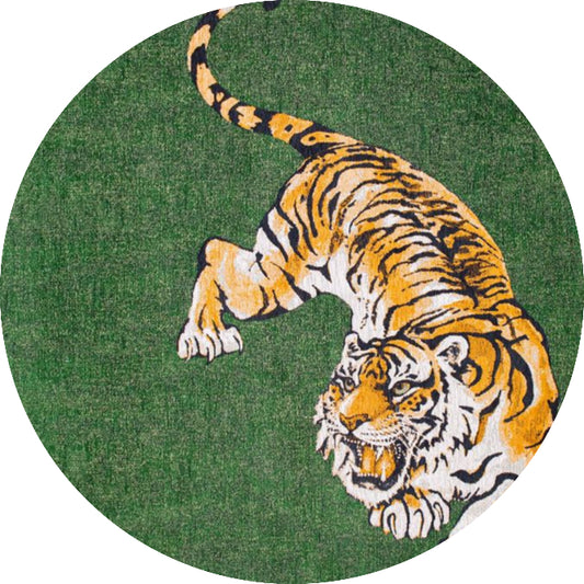 Louis De Poortere Pop Tiger Round Rug - 9388 Green On Fire