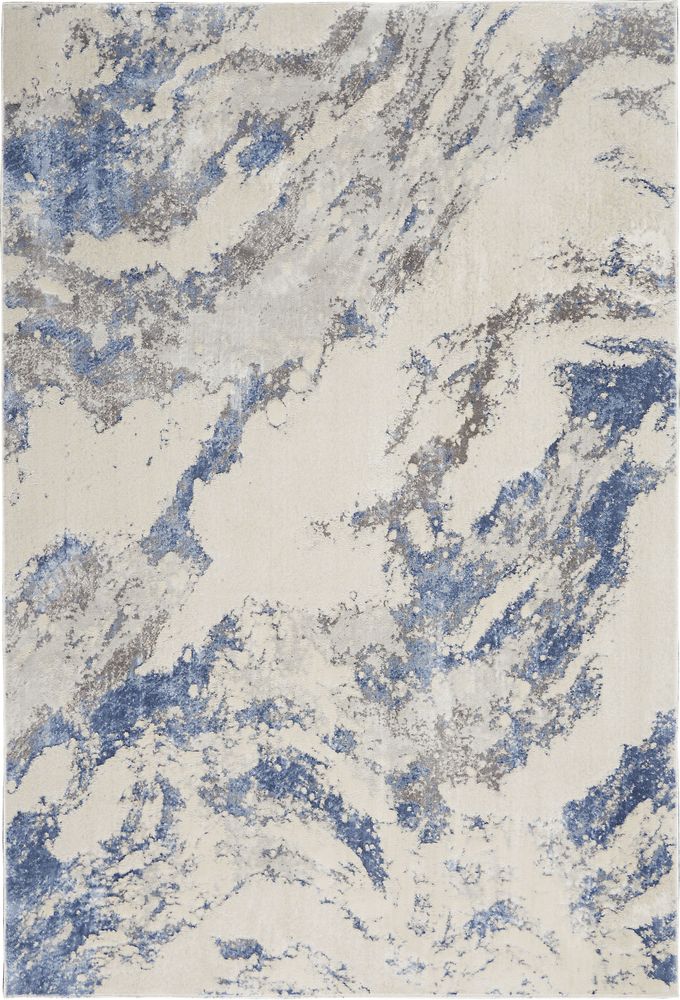 Nourison Silky Textures SLY03 Rug - Blue, Ivory &amp; Grey